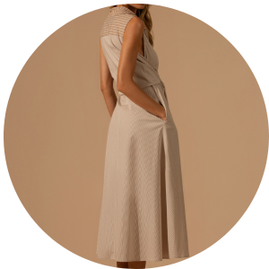 Vestido Midi Listras Com Bolsos Moana