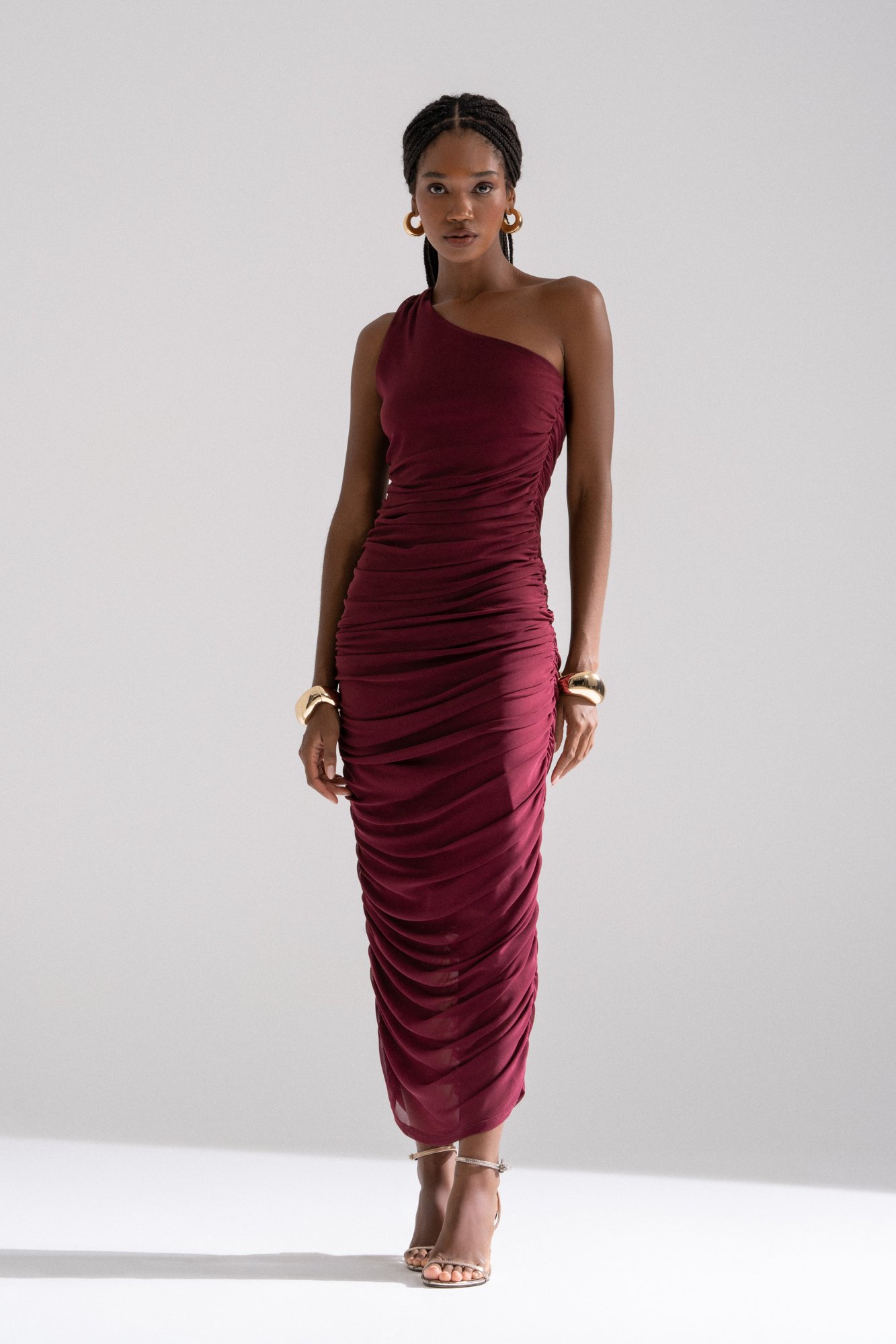 Vestido Tule Drapeado Um Ombro Lou